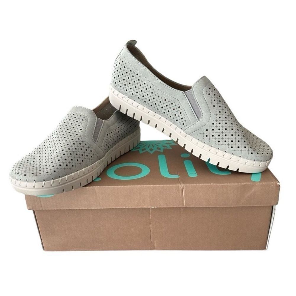 Glolily Elle Perf Gray Perforated Slip On Comfort Flats Loafers Women's 7.5
